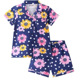 Honeyhap Girls Printed Shirt Collar Night Suit-picture-2