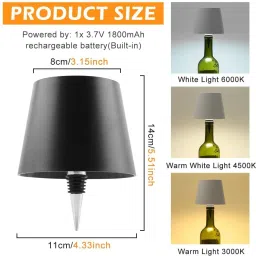 dwiza enterprise Cordless Table Lamp Portable LED Rechargeable Dimming LED Wine Bottle Lights Table Lamp image 3