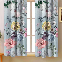 Steve & Anderson Bliss Blue And Pink 2 Peices Printed Window Curtains (5 Feet)-35