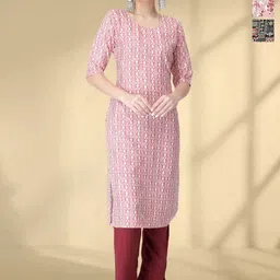 HERE&NOW Selection Of 3 Geometric Printed Round Neck Straight Kurtas-picture-42
