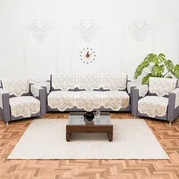 Myntra Elegant Homes Cream-Coloured & Black Cotton Sofa Cover With Arms-image-67