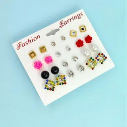 Balasundri Set of 12 Mix Design Casual Simple Ear Studs-picture-30