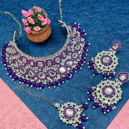 VATSALYA creation Alloy Gold- plated Purple Jewellery Set-30