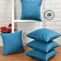 WISE HOME Blue Set of 5 Geometric Quilted Velvet Square Cushion Covers-picture-42