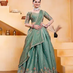 VAIRAGEE Embroidered Thread Work Ready to Wear Lehenga & Unstitched Blouse With Dupatta-picture-55