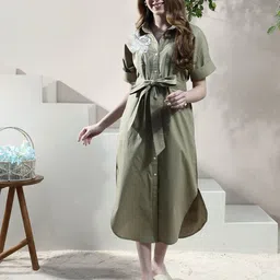 Boho By Athena Floral Embroidered Shirt Midi Dress-image-72