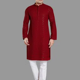 DIVISIVE Men Embroidered Regular Kurta with Pyjamas-image-34