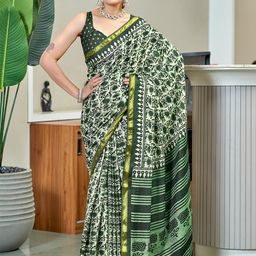 DIVASTRI Floral Printed Bagru Saree-picture-14