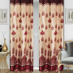 Aura Maroon & Beige Set of 4 Floral Door Curtain-9