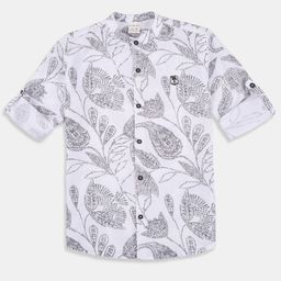 CAVIO Boys Comfort Relaxed Fit Floral Printed Mandarin Collar Roll-Up Sleeves Cotton Shirt-image-38