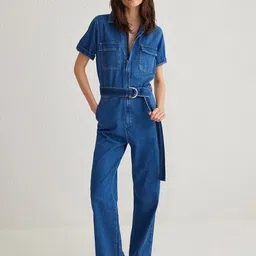 Trendyol Women Shirt Collar Denim Pure Cotton Basic Jumpsuit-picture-22