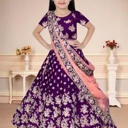 F Plus Fashion Girls Blue Satin Semi-Stitched Lehenga Choli-picture-44
