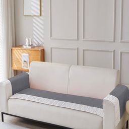 HOUSE OF QUIRK Grey & White Velvet 2Pcs Armrest & 1Pc Sofa Cover Set-image-36
