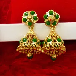 Anujeet Fashion Hub Gold-Plated Artificial Stones Studded Dome Shaped Jhumkas-50