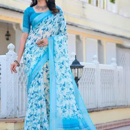KALINI Floral Linen Blend Khadi Saree-image-47