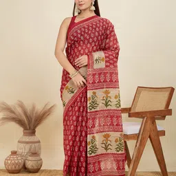 SHANVIKA Ethnic Motifs Printed Pure Cotton Saree-image-32