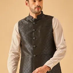 House of Pataudi Men Woven Design Nehru Jacket-picture-22