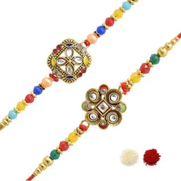 MEIRA JEWELLERY Set Of 2 Designer Rakhis With Greeting Card & Roli Chawal-image-24
