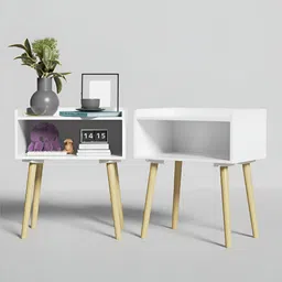 Kuber Industries 2-Pcs White Wooden Bedside Table-22