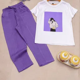 purple sky Girls Printed T-shirt with Pyjamas-image-64