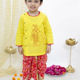KID1 Boys Bandhani Printed Regular Pure Cotton Kurta with Dhoti Pants-picture-1