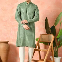 7 GEN Men Ethnic Motifs Embroidered Regular Thread Work Kurta with Pyjamas-24