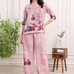 NIGHT FLOSS Printed Round Neck Tunic With Palazzo Co-Ords-79