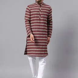 Latest Chikan Garments Striped Mandarin Collar Kurta With Pyjamas-picture-21