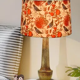 Homesake Grey Printed Wood Cylindrical Shaped Table Lamp with Bulb-0