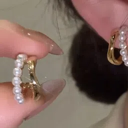 AKISON JEWELS Gold-Plated Pearls Studded Hoop Earrings-image-97