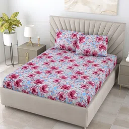 BOMBAY DYEING Maroon & Blue Floral 104 TC Queen Bedsheet with 2 Pillow Covers-image-71