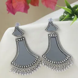 I Jewels Silver-Plated Afghani Style Oxidised Drop Earrings-picture-20