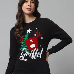 GRIFFEL Women Black Printed Long Sleeves Round Neck Sweatshirt-image-86