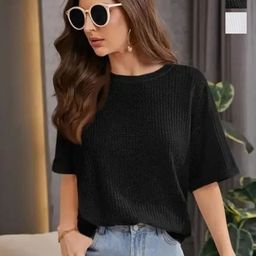 SRISARAS Women Pack of 2 Self Design Round Neck Cotton Relaxed Fit T-shirts-picture-38
