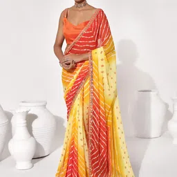 Mitera Leheriya Sequinned Pure Chiffon Leheriya Saree-15