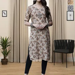 HERE&NOW Selection Of 3 Floral Printed Round Neck Straight Kurtas-image-84