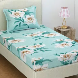 bsb home Green & Beige Floral 144 TC Single Bedsheet with 1 Pillow Covers-image-84