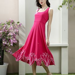 Athena Floral Embroidered Scuba Fit & Flare Midi Dress-image-65