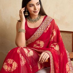 House of Pataudi Suryamukhi Printed Bandhani Saree With Blouse-32