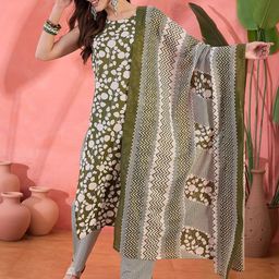 Sangria Floral Printed Cotton Kurta With Trouser & dupatta-image-48