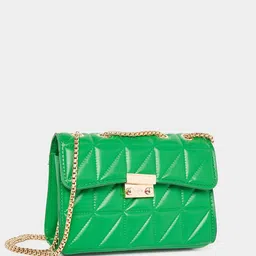 Styli Green Quilted Structured Shoulder Bag-50