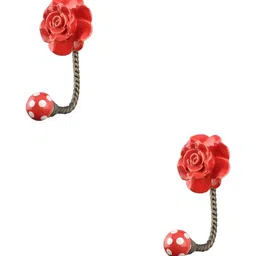 IndianShelf Red & White 2 Pieces Ceramic Wall Hooks-14