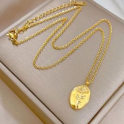 BEYTER Gold-Plated Stainless Steel Oval Rose Charm Pendant With Chain-image-86