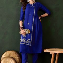 Sangria Embroidered A-Line Kurta & Trouser Set-picture-12