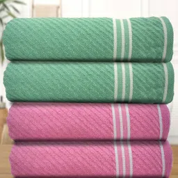 Myntra Elegant Homes Green And Pink 4 Pieces Cotton 400 GSM Bath Towels-image-63