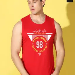 WOOSTRO Pack Of 2 Printed Super Combed Cotton Gym Vests VWS26(98 RED)(RUN BLACK)-26