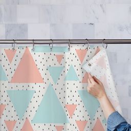 ArtzFolio White & Pink Geometric Printed Waterproof Shower Curtain-12
