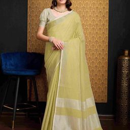 SWORNOF Zari Pure Linen Saree-35