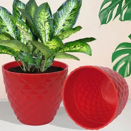 kuber industries Kuber IndustriesKuber Industries Set Of 2 Red & Green Textured Duro Flower Planters image 3