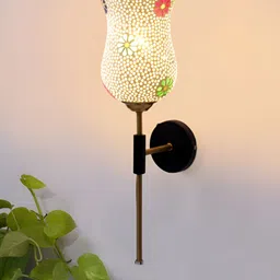 Devansh White & Black Printed Metal Traditional Abstract Shaped Shaped Wall Lamp-4